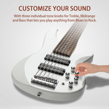 Ktaxon Bass Guitar 6 String Electric Bass Guitars, Beginner Bass Guitar with Professional H-H pickup, 3 Way Pickup Selector, Premium Cable, Unique Body Design for Beginner (Upgraded White)