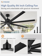 ZMISHIBO 84 Inch Industrial DC Motor Ceiling Fan, Large Ceiling Fan with 8 Reversible Blades, 3 Downrods, 6-Speed Remote Control, Home or Commercial Ceiling Fans for Porch/Garage/Shop, Black