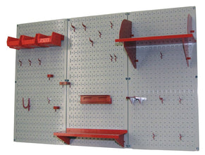 Wall Control Pegboard Organizer 4 ft. Metal Pegboard Standard Tool Storage Kit with Gray Toolboard and Red Accessories