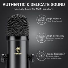 TONOR ASMR Microphone Equipment Bundle with Audio Interface, Immersive 3D Stereo Audio, Dual Condenser Mics with Audio Mixer, Clear Sound, Volume Control, with Furry Windscreens, Set for ASMR, Black