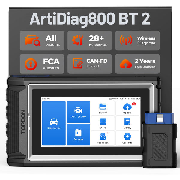 TOPDON AD800BT OBD2 Scanner, 2025 V2.0 Scan Tool, Function as AD900 Lite AD Pro, All System Automotive Diagnostic Scanner, 28+ Reset Service, Crank Sensor Relearn, FCA Autoauth, CAN-FD, 2 Year Upgrade