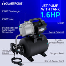 Aquastrong 1.6 HP Shallow Well Pump with Pressure Tank, 1320 GPH, 115V, Stainless Steel Irrigation, Automatic Water Booster Jet Pump for Home, Garden, Lawn