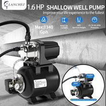 Lanchez 1.6 HP Shallow Well Pump with Pressure Tank, 1340 GPH Automatic Irrigation Water Booster Jet Pump, 115V Stainless Steel Water Transfer Pump for Home Garden Lawn Sprinkler Irrigation