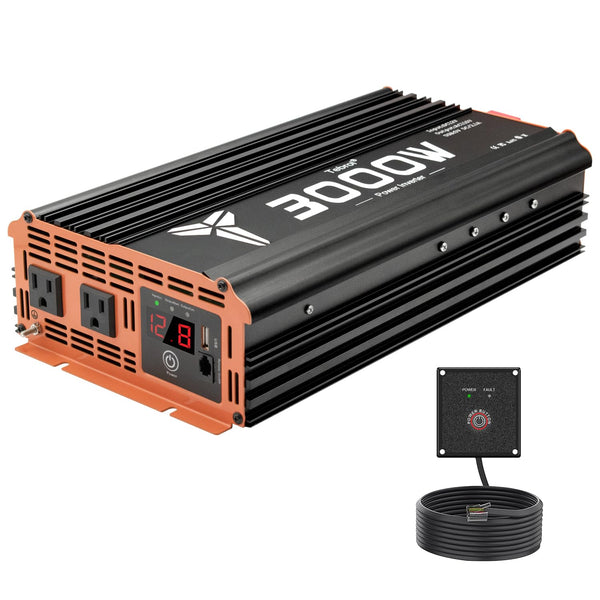 Tebrol 3000w Inverter 12v Car Power Inverters for Vehicles Truck with USB Charging Port,12v DC to 110v AC Inverter Converter with 2 AC Outlets and Remote 3000 Watt Invertor Solar Battery Inverter