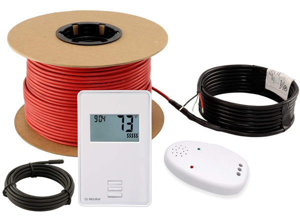 LuxHeat 40sqft Floor Heating Cable Kit - 240v Laminate, Vinyl, Tile Floor Heating Kit - Heated Flooring System - Includes UTN4 Non-Programmable Thermostat w/GFCI, Heater Cable, Alarm & Flooring Sensor