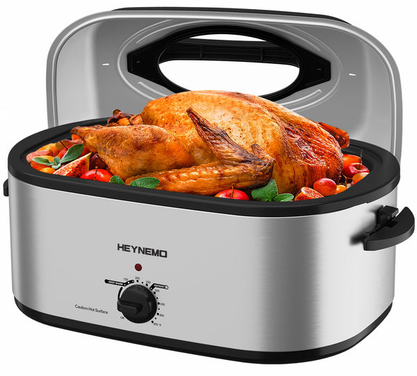 28 Quart Electric Roaster Oven with Visible & Self-Basting Lid, Large Turkey Roaster with Defrost Warm Function, Adjustable Temperature, Removable Pan Rack, Stainless Steel, Silver