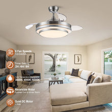 Retractable Ceiling Fan with Lights Remote Control, Dimmable 42 Inch Modern Fandelier Ceiling Fan for Bedroom Living Room Dinning Room, 3 Color, 6 Speed, Brushed Nickel