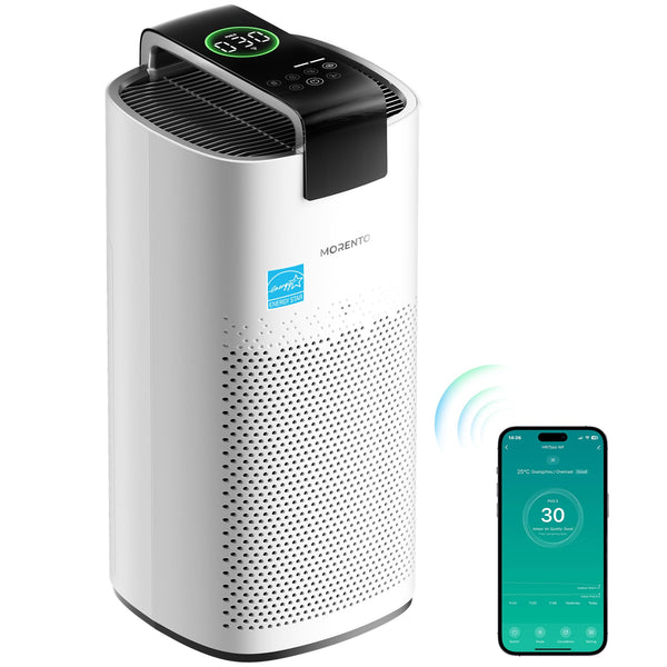 MORENTO Air Purifiers for Home Large Room Up to 2050 Ft² with PM 2.5 Air Quality Sensor, Smart WiFi and Sleep Mode, Hepa Filter Filter Airborne Particles, Handheld Home Air Purifier - White+1Pack