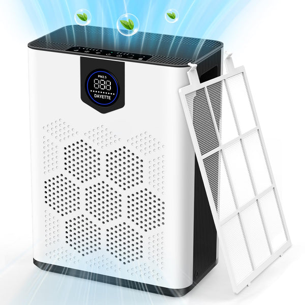 DAYETTE Air Purifiers for Home Large Room, H14 True HEPA Filter up to 3000 Sq Ft, Double-sided Air Inlet with PM 2.5 Display Air Quality Sensor, Remove 99.997% of Pet Hair Odor, 22dB Sleep Mode