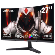 KOORUI Curved 27 Inch Gaming Monitor, Full HD 1080p R1500 180Hz VA Computer Monitor, 99% sRGB, Built-in Adaptive Sync, 1 x Display Port 1.2 & 2 x HDMI 2.0, Eye Care, VESA Compatible, Black 27E6CA