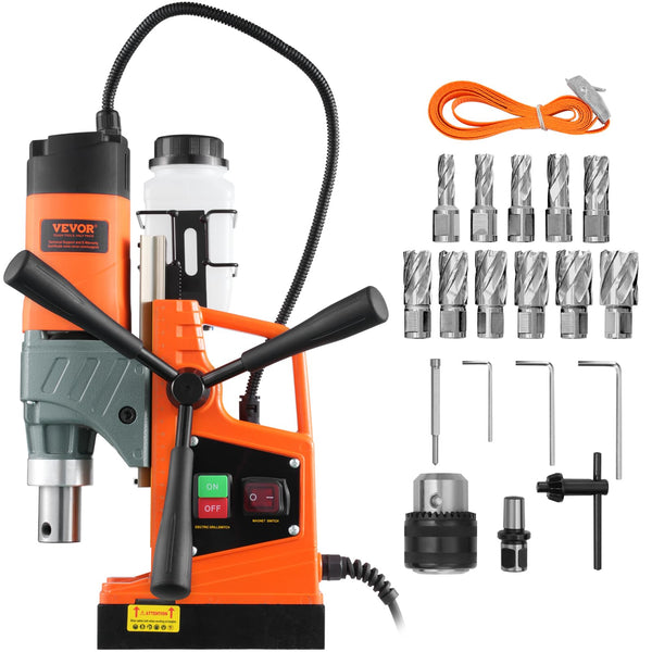 VEVOR Mag Drill Press, 1300W 1.57" Boring Diameter, 2922lbf Power Portable Magnetic Drill, 810 PRM, 11Pcs Drill Bits Electric Drilling Machine for Metal Surface, Industrial and Home Improvement