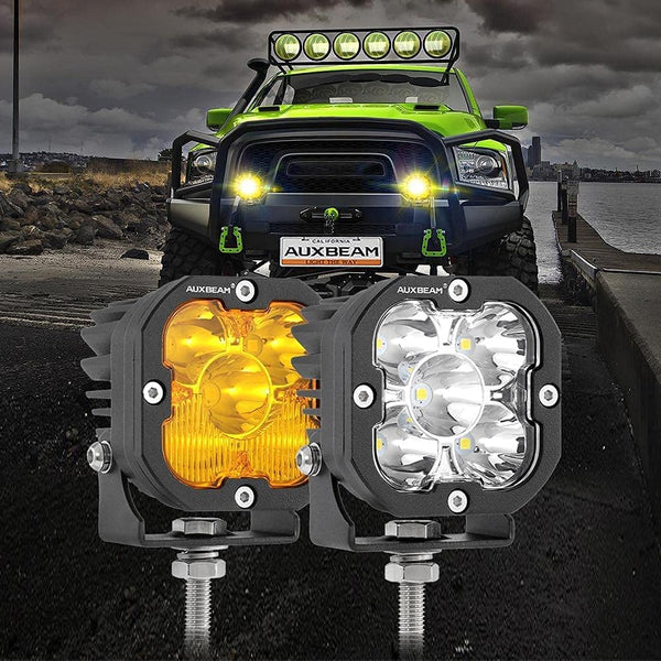 Auxbeam 3" 80W LED Pods Cube with Amber Covers, XP-Ultra Series 9600LM Yellow Fog Light Pods Offroad Driving Lights, Spot Flood Combo Amber Light Bar Off Road Lights Auxiliary Ditch Lights, Pair