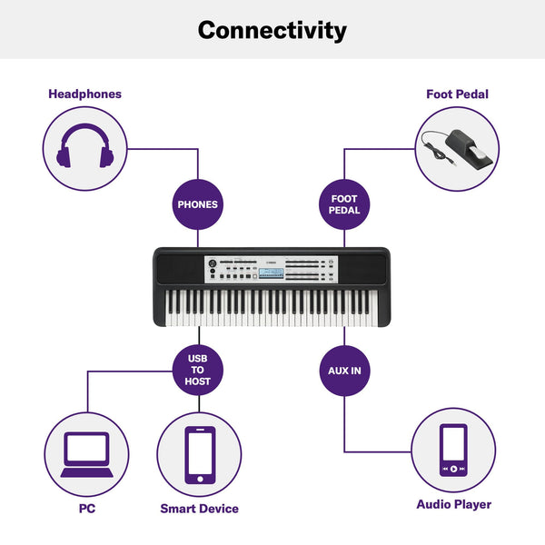 Yamaha YPT-380 Touch Sensitive Keys Portable Keyboard for Beginners with Music Rest, Power Adapter