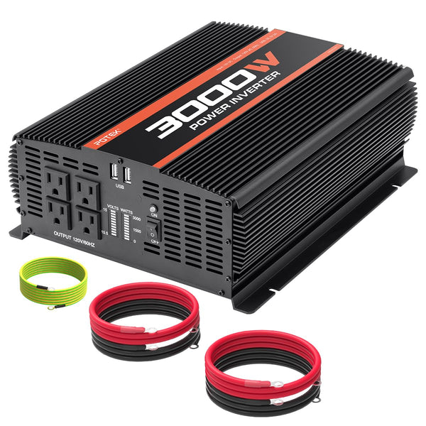 POTEK 3000W Power Inverter 4 AC Outlets DC 12V to 110V AC Car Inverter with 2 USB Port Black