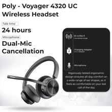 Poly Voyager 4320 UC Wireless Headset & Charge Stand - Stereo Headphones with Noise-Canceling Boom Mic + Charging Station + USB-C to A Adapter + USB C Dongle + USB A-C Cable + Pouch + Microfiber Cloth