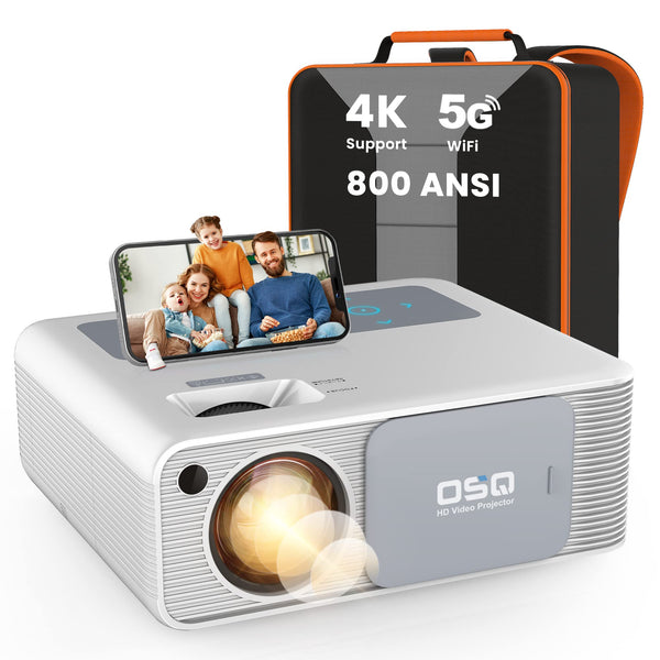 5G WiFi 1080P Projector 4K Supported - OSQ 800 ANSI HD Outdoor Movie with Bluetooth, 4P & ±50° Keystone, Zoom 50%, 300'' Home Cinema Video Support PPT, PS4, TV Stick, Laptop, Phone, white (O-410)