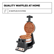 CRUX Double Rotating Belgian Waffle Maker, Keto Chaffles Iron with Nonstick PFOA Free Copper Plates for Easy Food Release, Browning Control and Removable Drip Tray, Stainless Steel