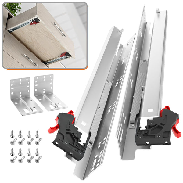 AOLISHENG 6 Pair Undermount Soft Close Drawer Slides 9 12 15 18 21 24 Inch 80 lb Load Capacity Full Extension Ball Bearing Hidden Bottom Mount Rails Locking Devices Concealed Runners