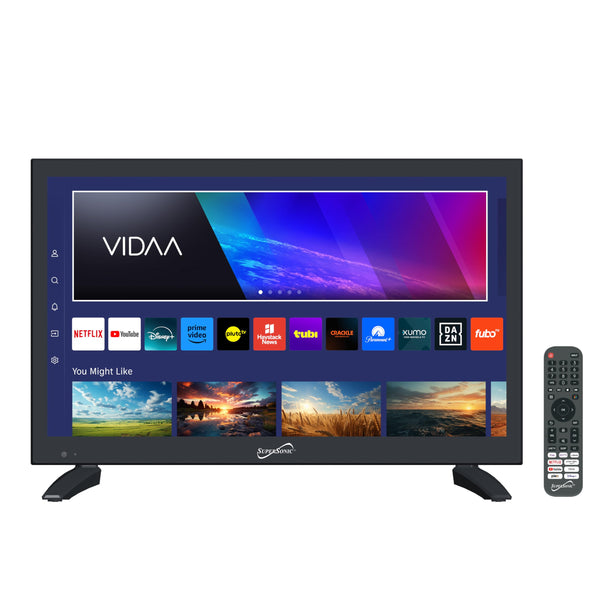 Supersonic SC-1920VTV 18.5inch Smart AC/DC LED TV, Powered by VIDAA, 1080p, WiFi, Built-in Speakers, USB, 3X HDMI ARC, for Kitchen, RV, Boat, Truck, Playroom, Dorm Room, Remote, DC Car Cord Included