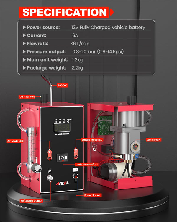 ANCEL L300 Smoke Machine Automotive, Vacuum Leak Detector Built-in Air Pump, Smoke Tester Automotive with Digital Pressure Gauge, Full System EVAP Leaks Diagnostic Tester for All 12V Vehicles