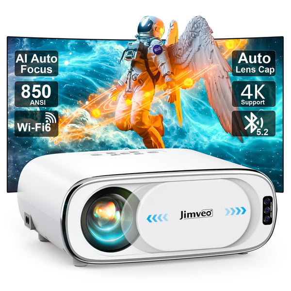 [AI Auto Focus+Auto Lens Cap]Outdoor-Projector 4K with WiFi 6and Bluetooth:Upgrade 1100 ANSI Native 1080P Jimveo Portable Projector, Auto 6D Keystone&Zoom,Home LED Movie Projector for Outdoor/Home Use