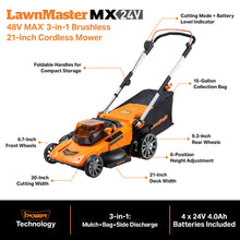 LawnMaster CLMF4821A Cordless Lawn Mower Brushless 48V MAX* 21Inch 3-in-1 Function with 4X24V MAX* 4.0Ah Battery and a Dual Charger