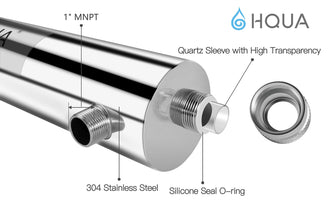 HQUA-TWS-121 120V 55W 12GPM 1“ MNPT Inlet/Outlet, Whole House Ultraviolet Water Purifier Filter, + 1 Extra UV Bulb, + 1 Extra Quartz Sleeve