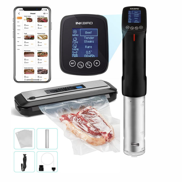 WiFi Sous-Vide-Machine & Vacuum Sealer Machine, Inkbird Sous Vide Cooker 1000W w/Recipes on APP Preset Cooker | Automatic Air Sous Vide Vacuum Sealing