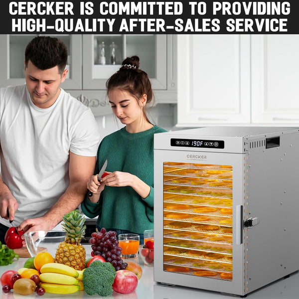 Cercker Stainless Steel Food-Dehydrator Machine 14 Commercial-Dehydrator Trays, 1200W Fruit Dehydrator,11.98ft² Meat-Dehydrator for Jerky,190ºF Temperature Control,24H Large-Dehydrator for Beef