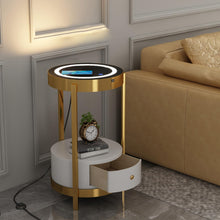 wangpengkai Gold Smart Led Nightstand with White Drawers,14in Sofa Round End Table with USB & AC Port Wireless Charging Station,Bedside Table/Side Table for Bedroom/Living Room