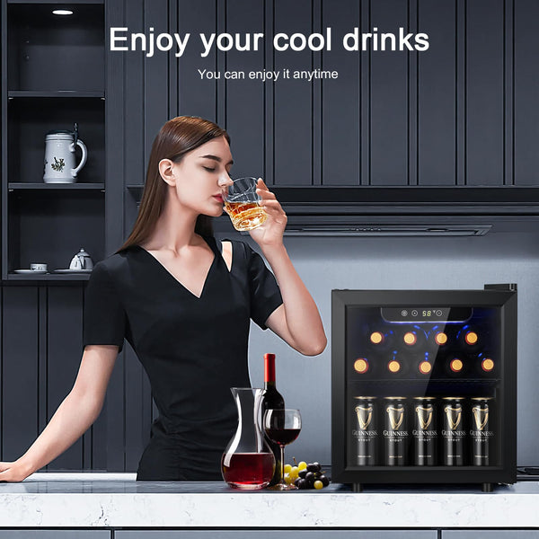 Antarctic Star 12 Bottle 48 Can Wine Cooler/Cabinet Beverage Refrigerator Mini Fridge Low Noise Clear Glass Door Counter Top Cellar for Beer Soda Bar 1.3 cu.ft Black