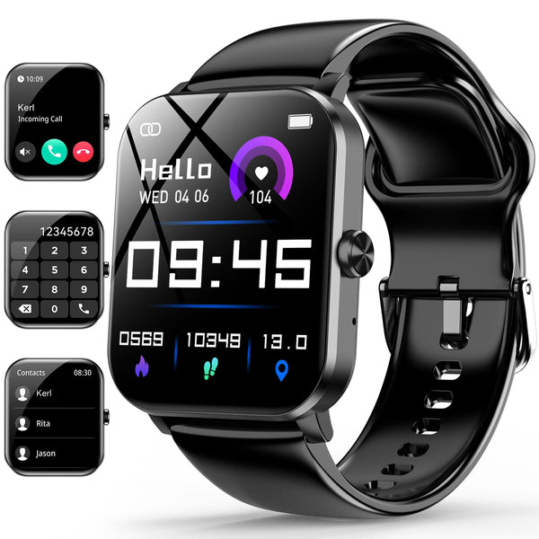 Smart Watch, 1.85" Smartwatch for Men Women (Answer/Make Call), Heart Rate, Sleep Monitor, Pedometer, Spo2, Activity Tracker, IP68 Waterproof Fitness Watch for Android iOS (Black)