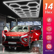 BRILLIHOOD Hexagon Garage Lights Honeycomb LED Ceiling Light, 672W, 80640LM, 6500K Super Bright, 14 Grid Systems Car Detailing Lights with Rectangular Frame for Garage Warehouse Workshop Basement Gym