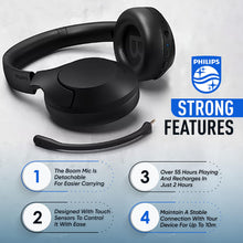 Philips Wireless Headphones Noise Cancelling, Stereo Over Ear Wireless Headphones with Removable Mic, Bluetooth Headset with Microphone, Lightweight and Touch Control, 55 Hours Playtime