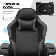 MoNiBloom Massage Video Gaming Recliner Chair Ergonomic High-Back PU Leather Gamer Chair with Neck Support and Footrest, Swivel Game Couch Single Sofa Theater Seating w/Speakers and Cupholders, Grey