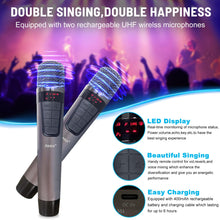 RHM K666 Karaoke Machine with Rich & Deep Bass, Powerful Sound, 2 Wireless Microphones, Rechargeable Battery, 8 Hours Playtime, Support Bluetooth/AUX/USB/PC for Home, Party, Wedding, Picnic, Outdoor