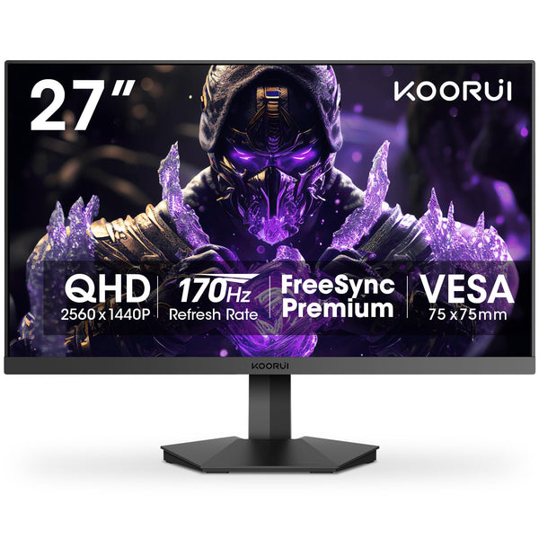 KOORUI 27" 1440P QHD HDR Gaming Monitor (GN03) - 2K (2560 x 1440), 170Hz (Supports 144Hz), 1ms (MPRT) Response Time, FreeSync Premium, G-SYNC Compatible, DisplayPort, HDMI