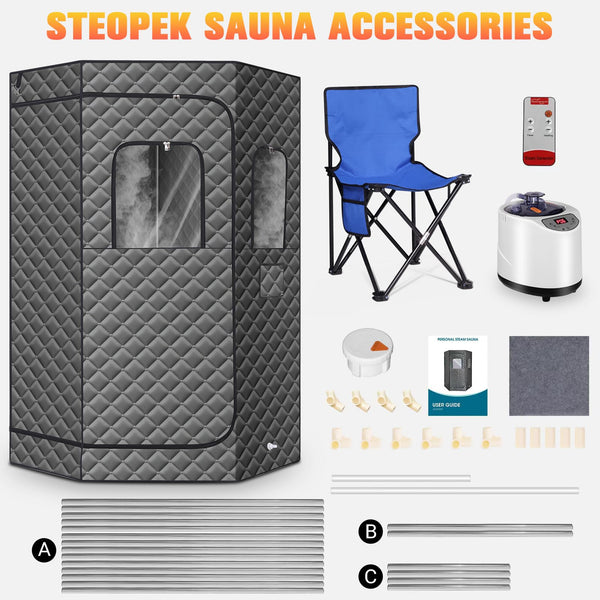 Upgraded Portable Steam Sauna, Portable Sauna Box for Home, Home Sauna Tent Full Body, 1200W 3L Steam Generator, 99 Minute Timer, Folding Chair, Remote Control Included(Black)