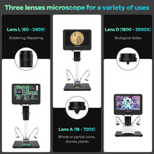 Andonstar AD246S-M HDMI Digital Microscope 2000x for Adults, 3 Lens 2160P UHD Video Record, 7 Inch LCD Soldering Microscope for Electronics Repair, Error Coins, Pro Boom Arm Stand, Windows Compatible