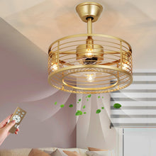 Gold Caged Ceiling Fans with Lights and Remote Control 6-Speed Reversible Noiseless Motor 18