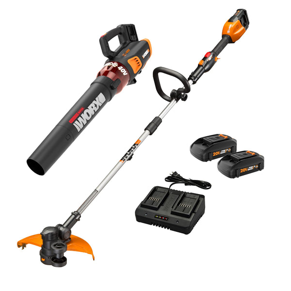 WORX 40V 13" Cordless String Trimmer/Edger + Leaf Blower Combo Kit, Batteries & Charger Included WG927