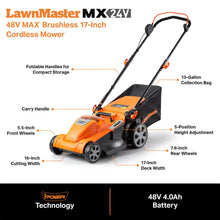 LawnMaster CLMF4817E 48V MAX* Brushless Mower with 2X24V MAX* 4.0Ah Battery and a Dual Charger