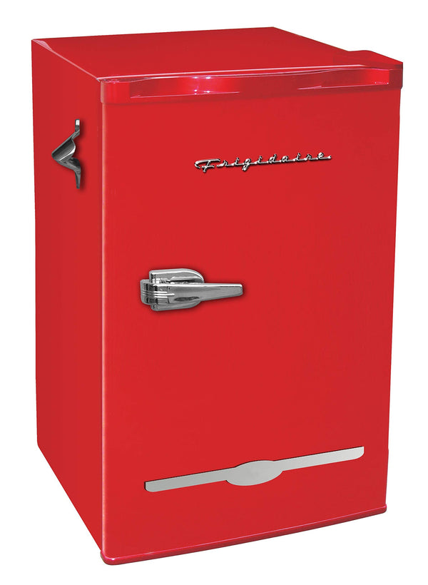 Frigidaire Retro Compact Fridge with Chiller, 3.2 cu ft Countertop Fridge with Built-In Bottle Opener, Compact Refrigerator for Office, Bedroom, Dorm Room or Cabin - 16.5" D x 19" W x 31" H (Red)