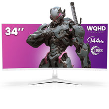 CRUA 34Inch White Gaming Monitor 144hz 21:9 1500R Ultra Wide Curved Monitor, WQHD (3440X1440P) 99%sRGB VA Panel Computer Monitor Support AMD Freesync, HDMI 2.0 & DP1.4, Wall Mountable/Tilt Adjustable