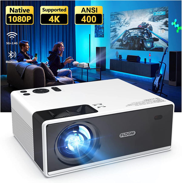 FUDONI Projector with WiFi and Bluetooth, Outdoor Portable 4K Support Projector 18000L HD 1080P Max 300" Display Zoom, Movie Video Home Theater Projector Compatible w/HDMI/USB/Phone/Laptop/TV Stick