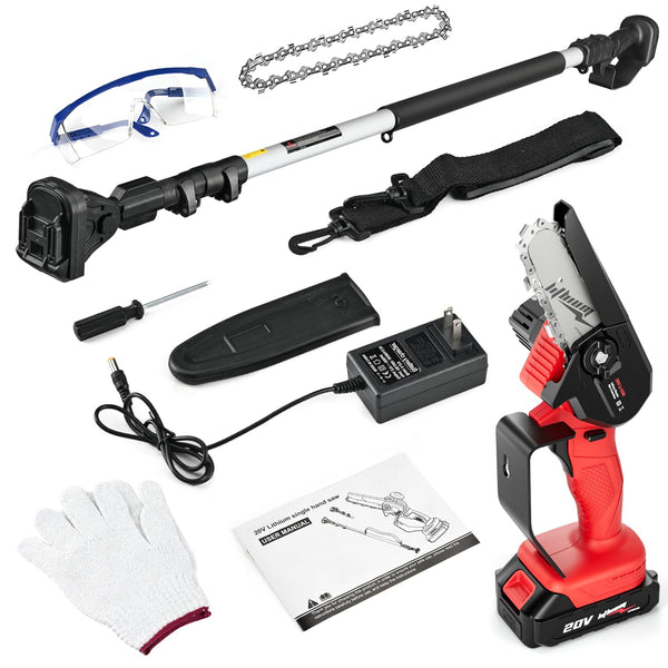 2-in-1 Cordless Pole Saw, Mini Chainsaw with Pole, 20V 2.0Ah Battery Powered Pole Saws for Tree Trimming, 4" Cutting Cordless Power Small Pole Saw, 18ft Reach Electric Saw for Trees With Pole