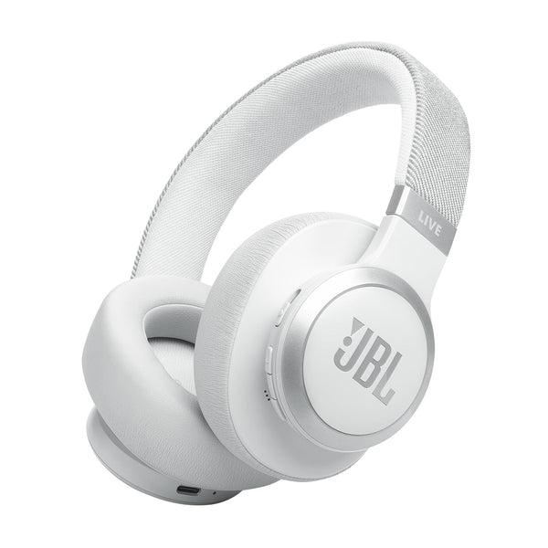 JBL Live 770NC - Wireless Over-Ear Headphones with True Adaptive Noise Cancelling with Smart Ambient, Up to 65 Hours of Battery Life, Comfort-fit Fabric Headband & Carrying Pouch (White)