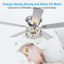 Breezary 52 inch Flush Mount Ceiling Fans with Lights Remote Control, 5 Reversible Blades Indoor Low Profile Crystal Lighting Chandelier Ceiling Fans for Bedroom