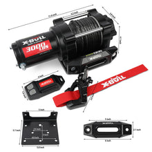 X-BULL New 12V DC 3000LBS IP68 Waterproof Electric Winch for Towing ATV/UTV, Boat, Off Road, Wireless Remote and Corded Control Recovery, Portable Synthetic Rope Electric Winch with Hawse Fairlead.