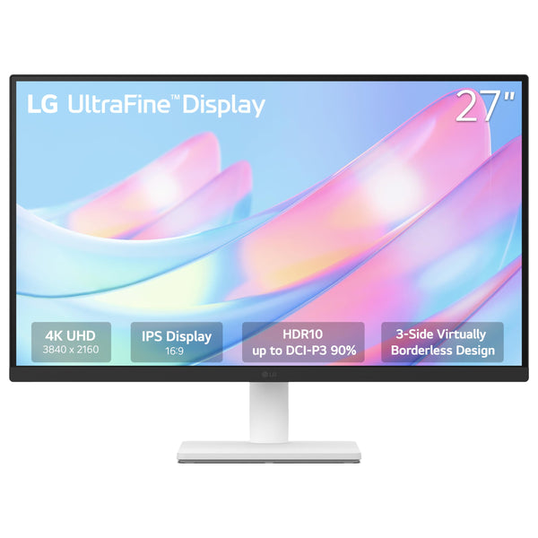 LG 27US500-W Ultrafine Monitor 27-Inch 4K UHD (3840x2160) HDR10 IPS Borderless Design Reader Mode Flicker Safe Switch App HDMI DisplayPort - White